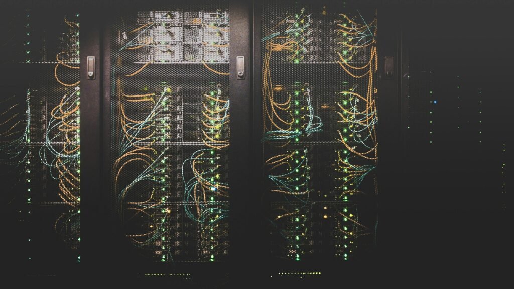 Network cables and equipment inside server racks
