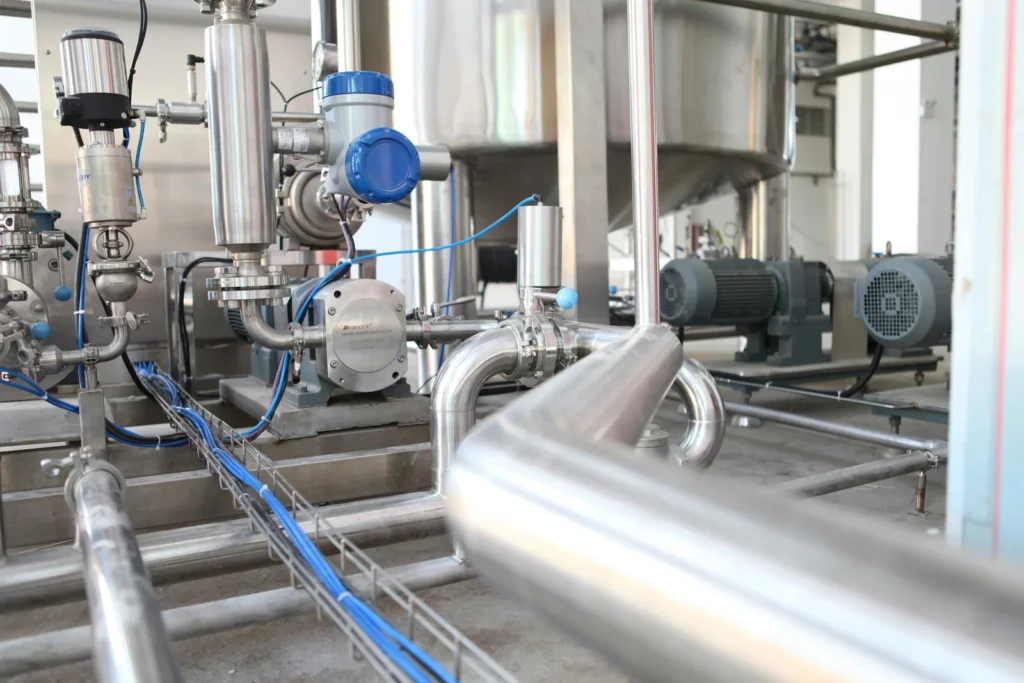 Stainless steel industrial pipework and pumps